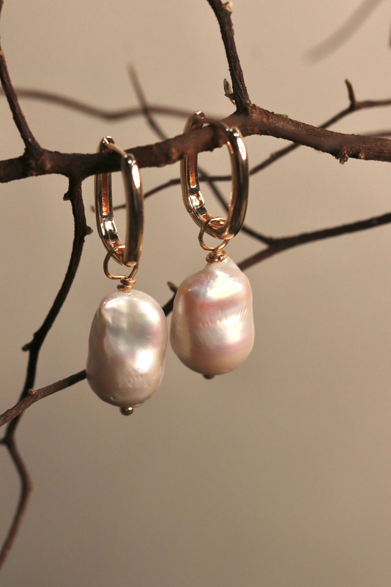 Dangling Baroque Freshwater Pearl Earrings: 14K Gold Over Sterling Silver