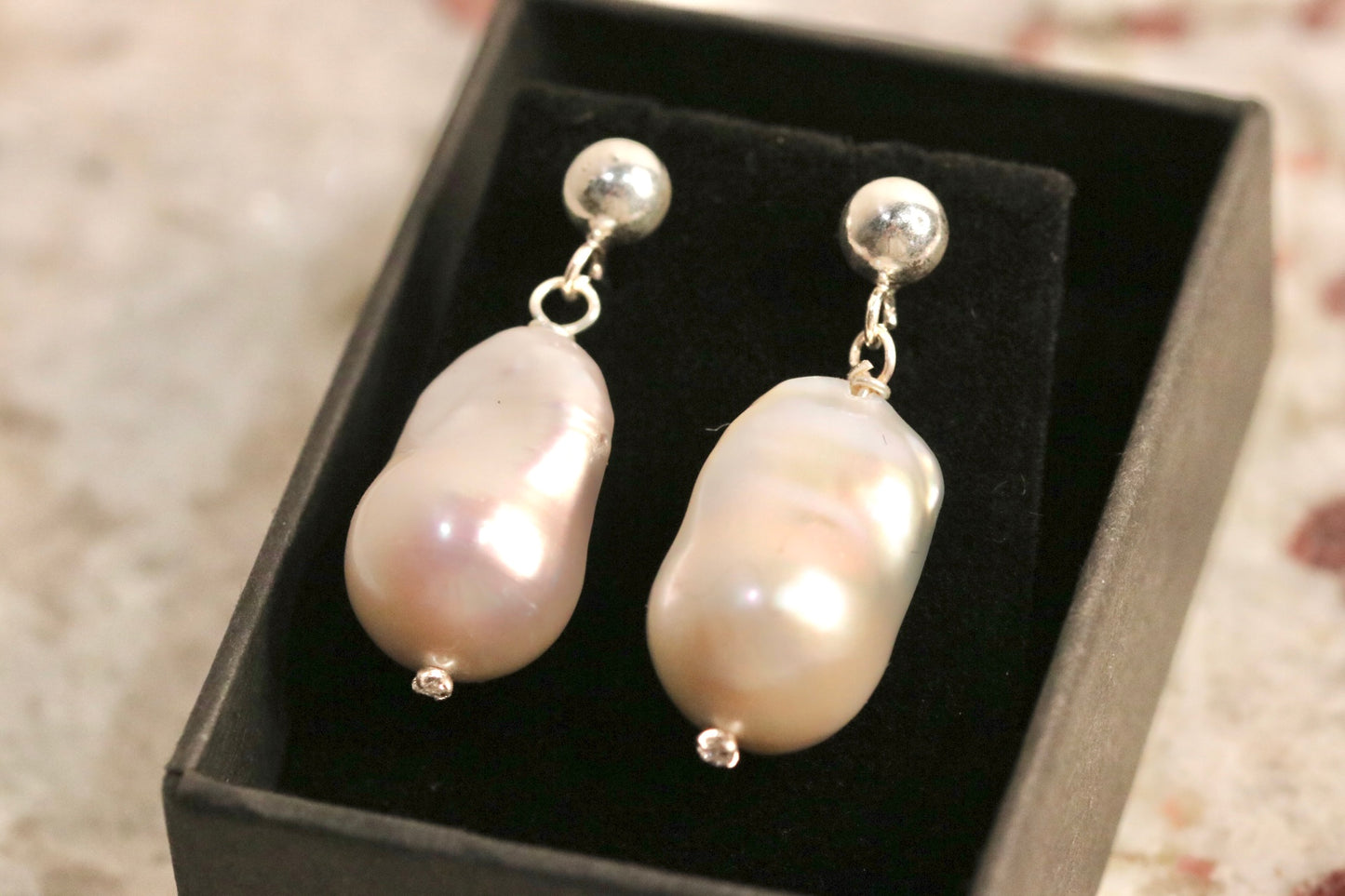 Baroque Pearl Drop Earrings: Sterling Silver, Diamante Detail