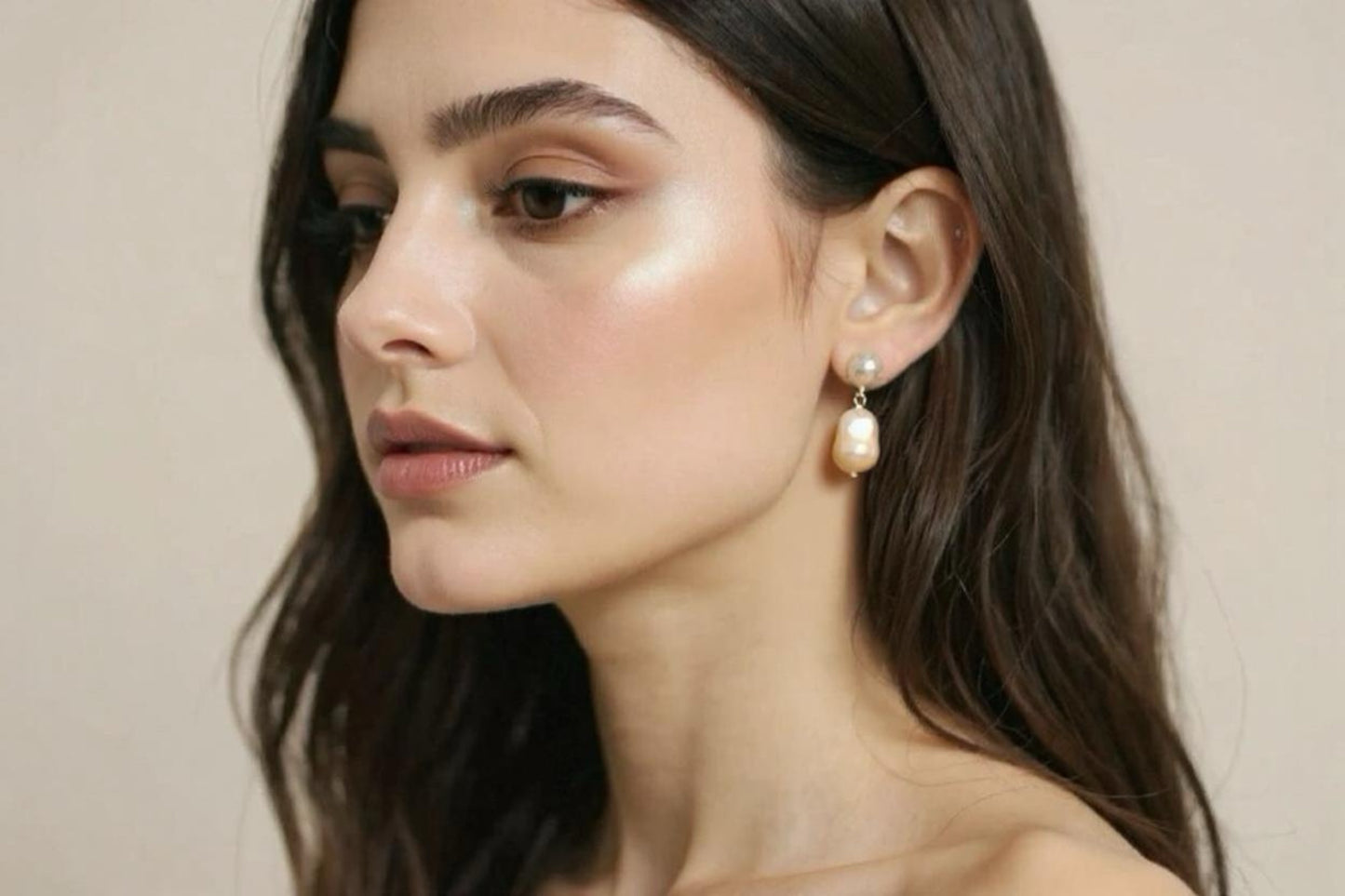 Baroque Pearl Drop Earrings: Sterling Silver, Diamante Detail