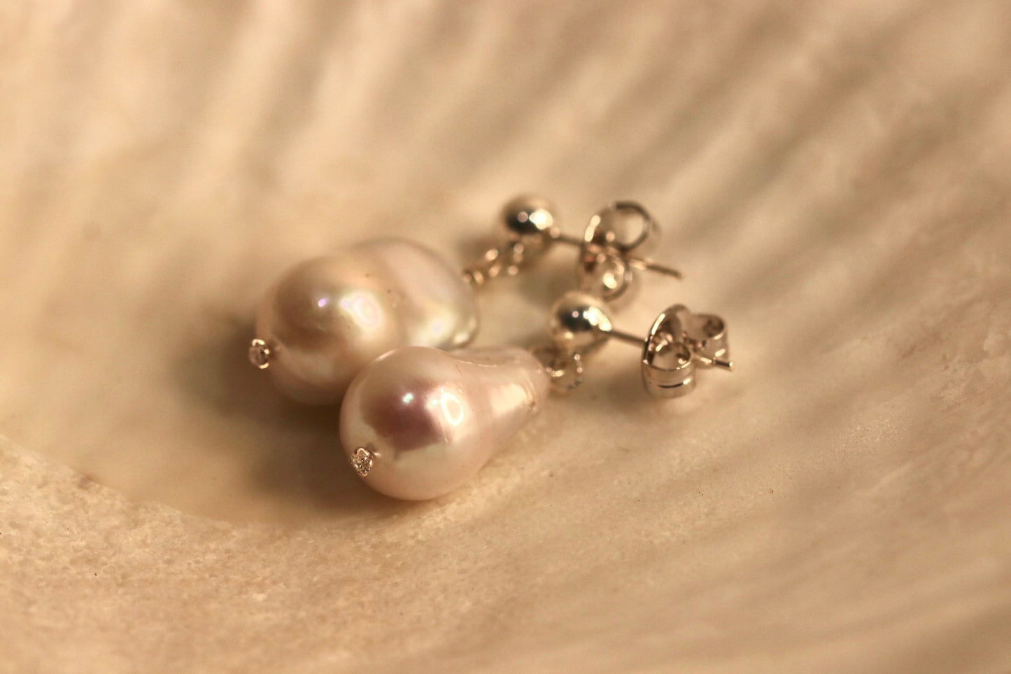 Baroque Pearl Drop Earrings: Sterling Silver, Diamante Detail
