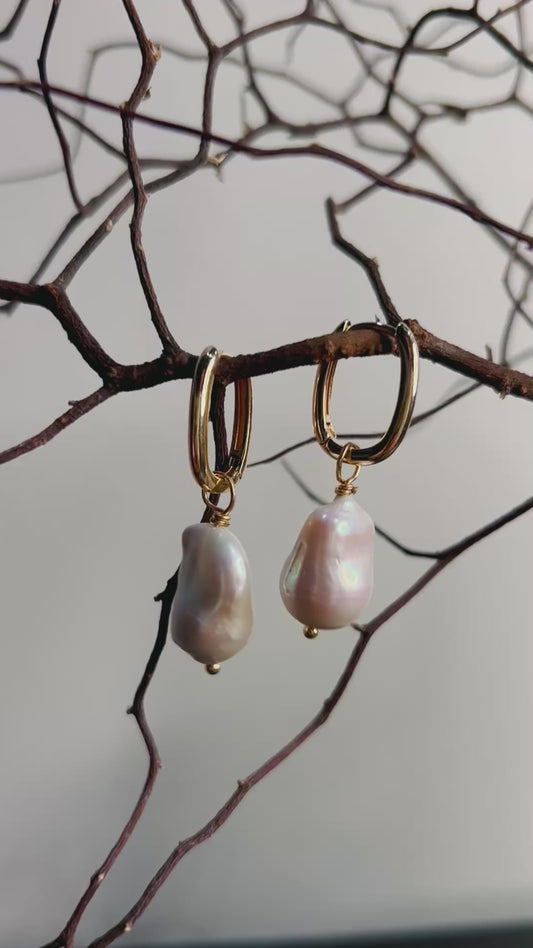 Dangling Baroque Freshwater Pearl Earrings: 14K Gold Over Sterling Silver